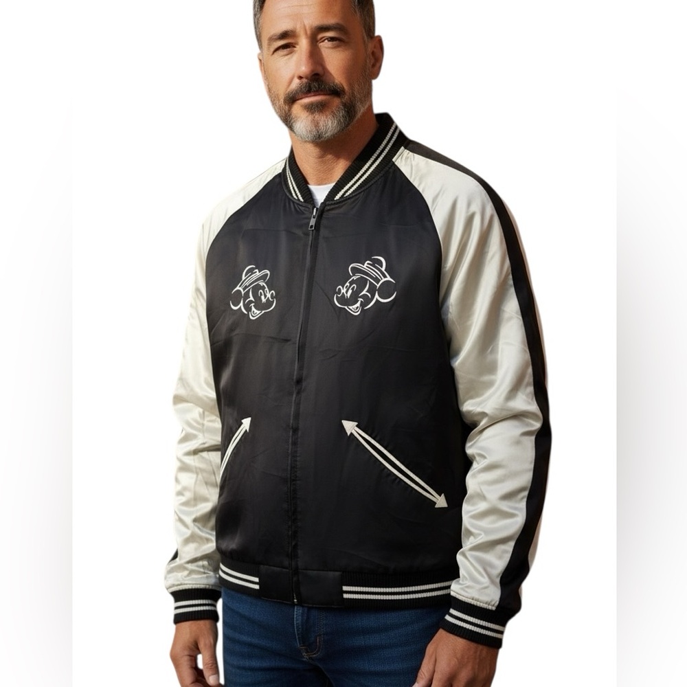 UNIQLO Black and Ivory Mickey Mouse Bomber Jacket